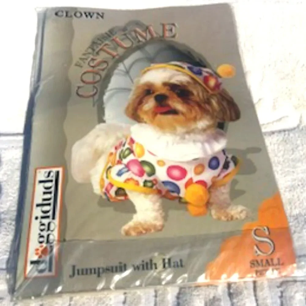Size: Petite Small Dog Halloween Costumes Clown Jumpsuit w/ Tail {2} Pac Bundle